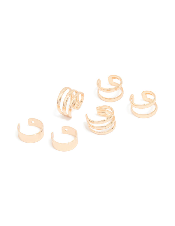Gold Stacked Ear Cuffs 6-Pack