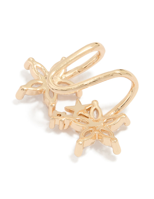 Gold Diamante Flower Structured Ear Cuff