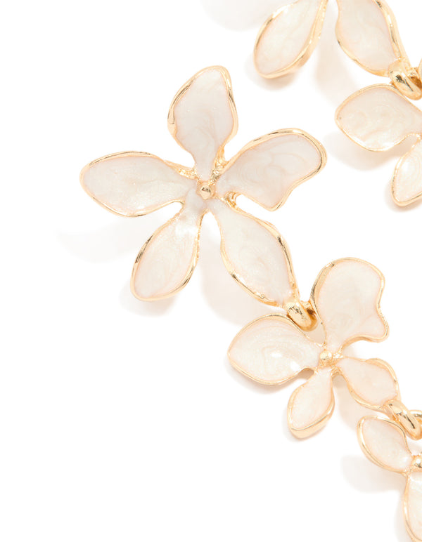 Gold Enamel Trio Flower Drop Earrings