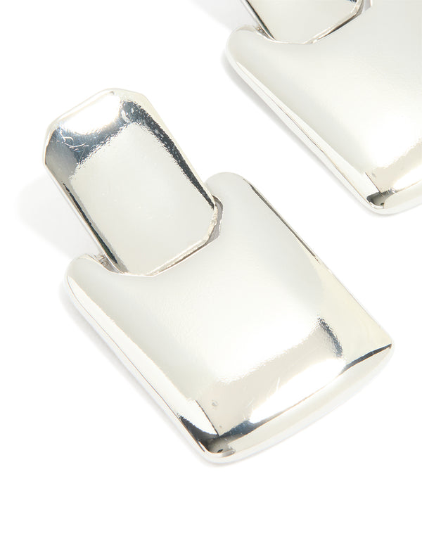 Silver Square Link Drop Earrings