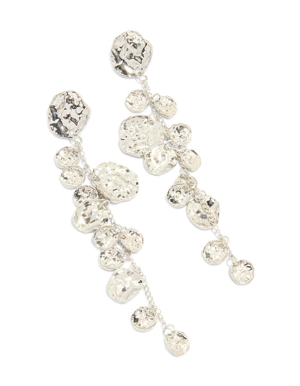 Silver Organic Petal Drop Earrings