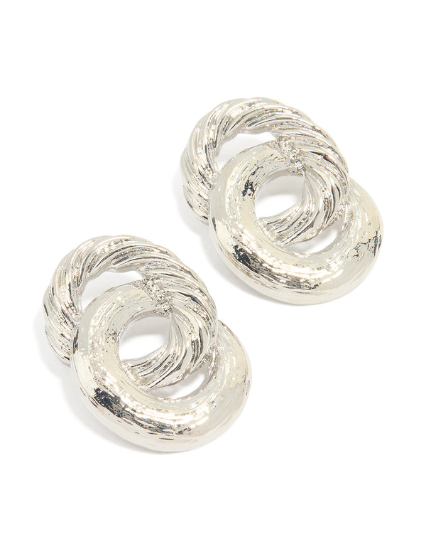 Silver Statement Double Linked Circle Stud Earrings