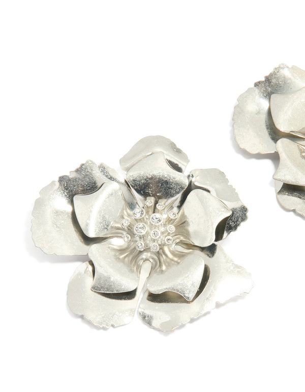 Silver Statement Flower Earrings