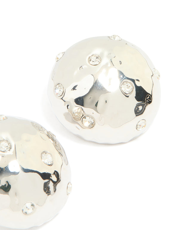 Silver Diamante Organic Circle Stud Earrings