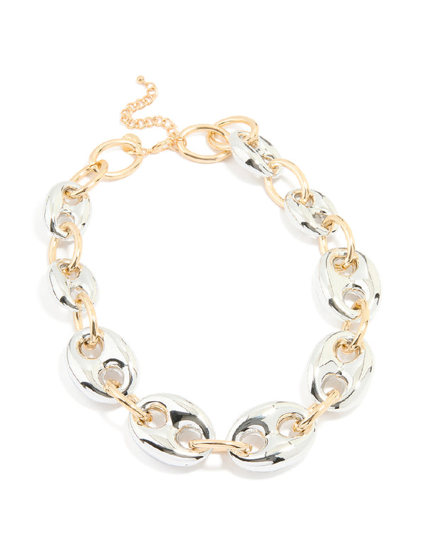 Mixed Metal Thick Anchor Chain Necklace