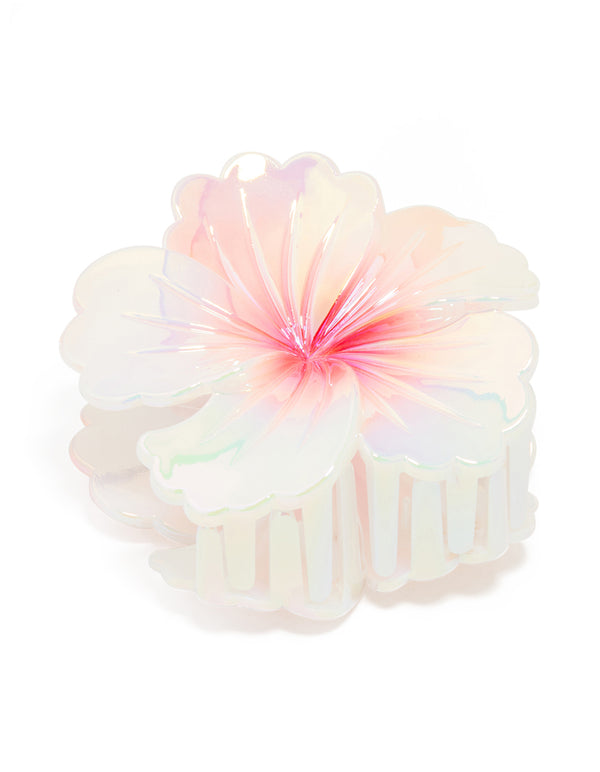 Iridescent Pink Pearlised Hibiscus Claw Clip