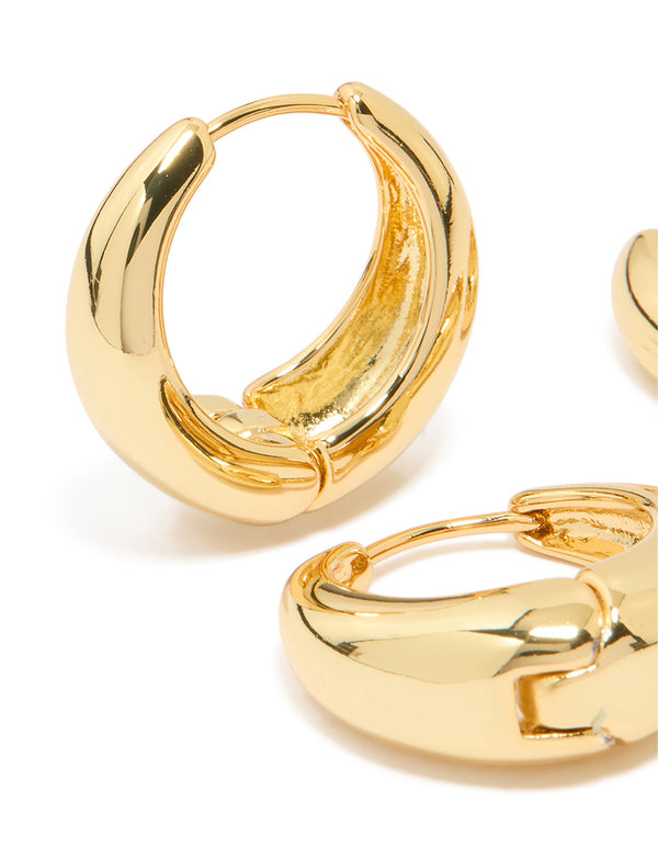 Gold Plated Thick Small & Large Huggie Earrings 2-Pack