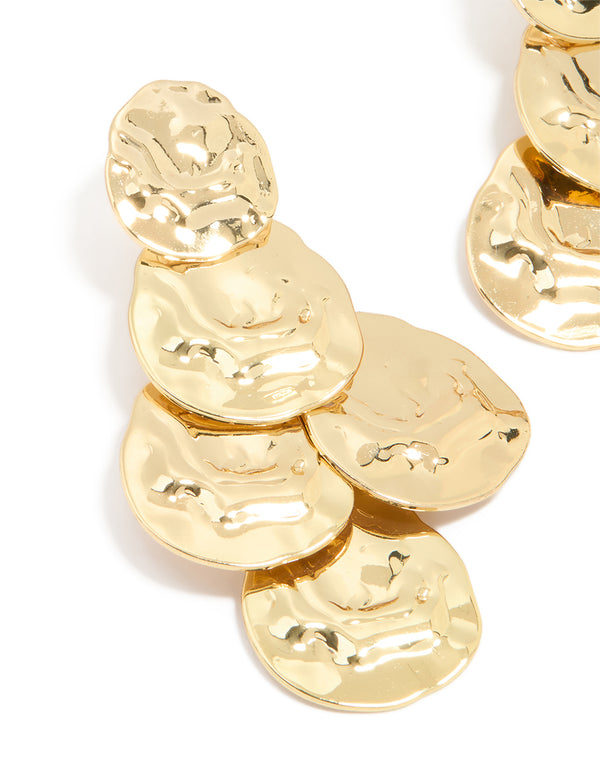 Gold Plated MoltenTextured Disc Drop Earrings