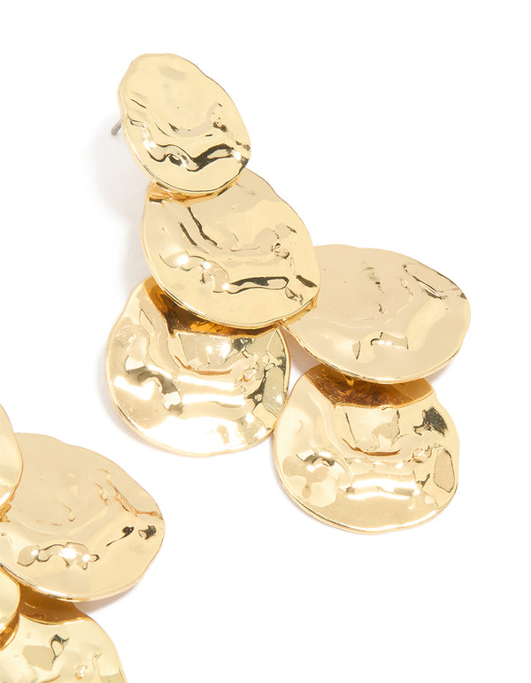Gold Plated MoltenTextured Disc Drop Earrings