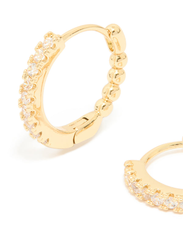 Gold Plated Cubic Zirconia Small Huggie Earrings