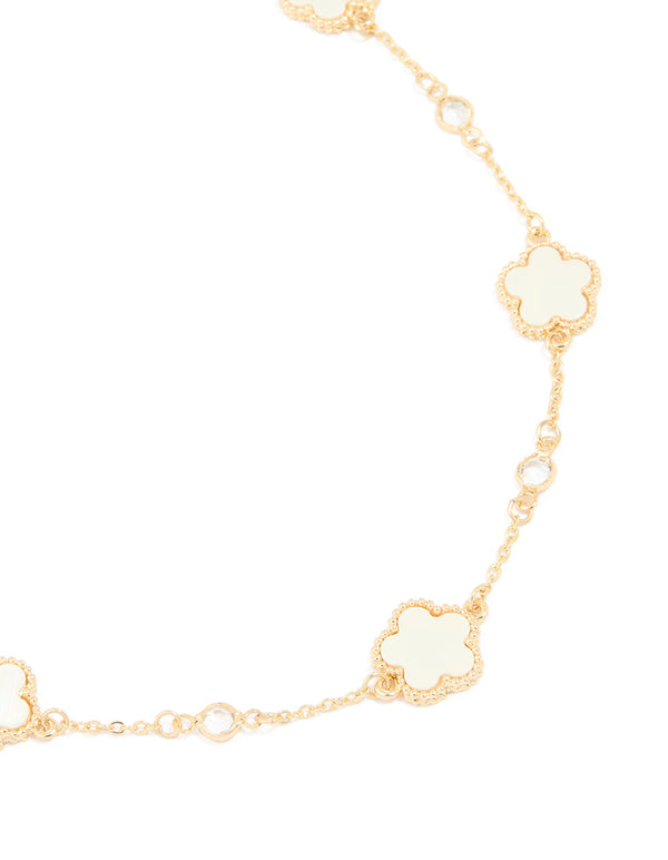 Gold Plated Cubic Zirconia Flower Station Necklace