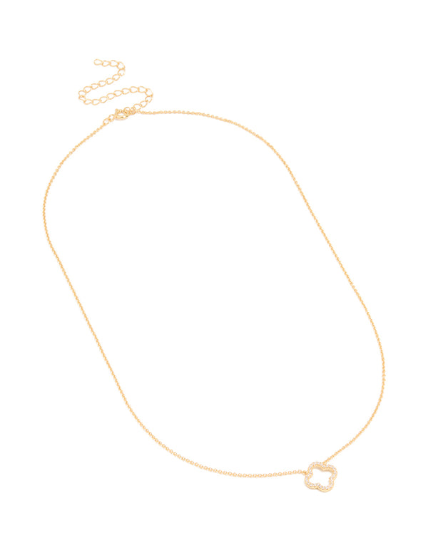 Gold Plated Cubic Zirconia Hollow Flower Necklace
