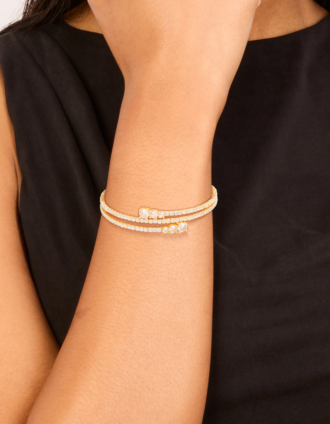 Gold Plated Cubic Zirconia Layered Bangle
