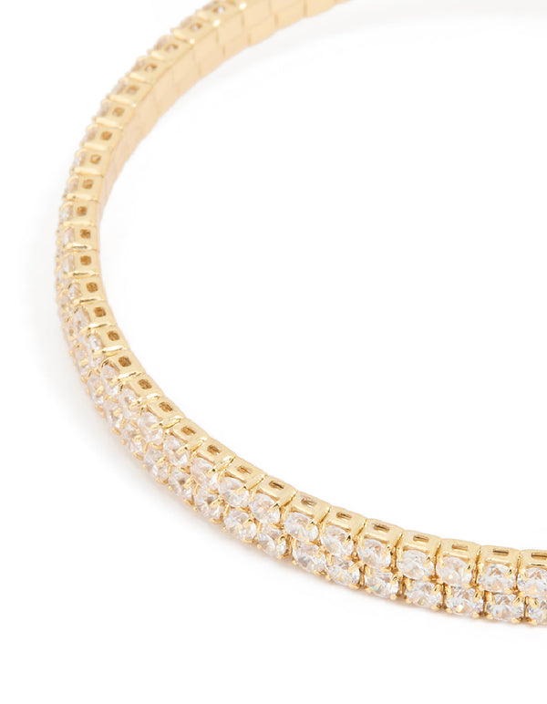 Gold Plated Cubic Zirconia Layered Bangle