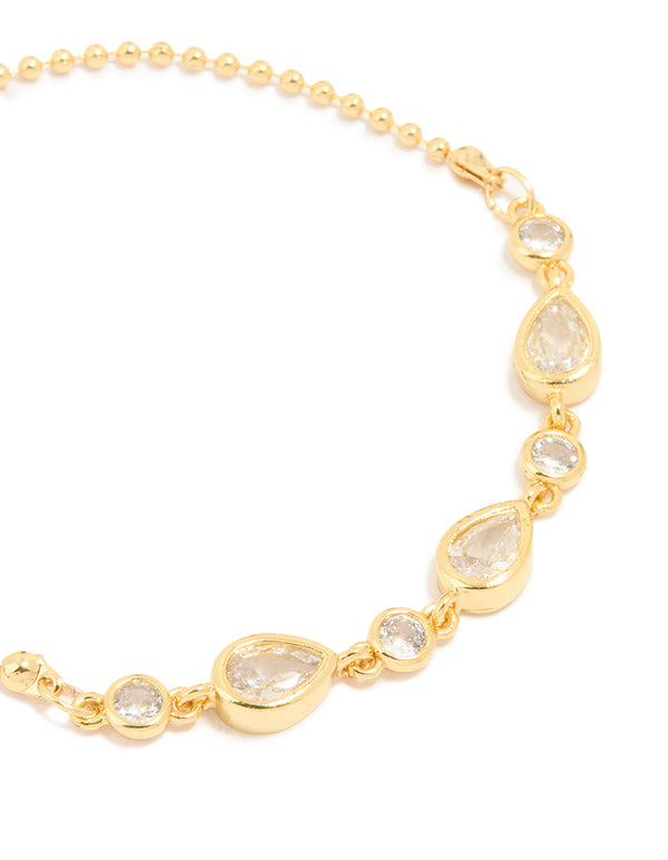Gold Plated Cubic Zirconia Teardrop & Round Toggle Bracelet