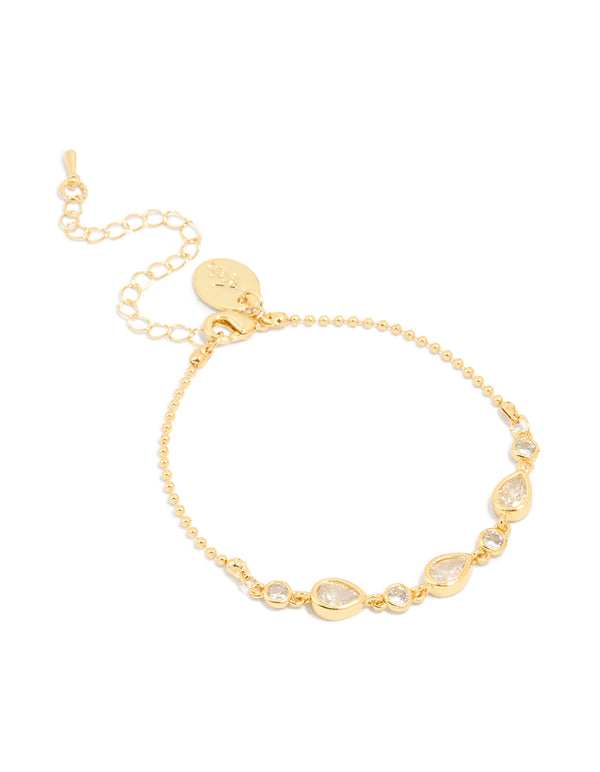 Gold Plated Cubic Zirconia Teardrop & Round Toggle Bracelet