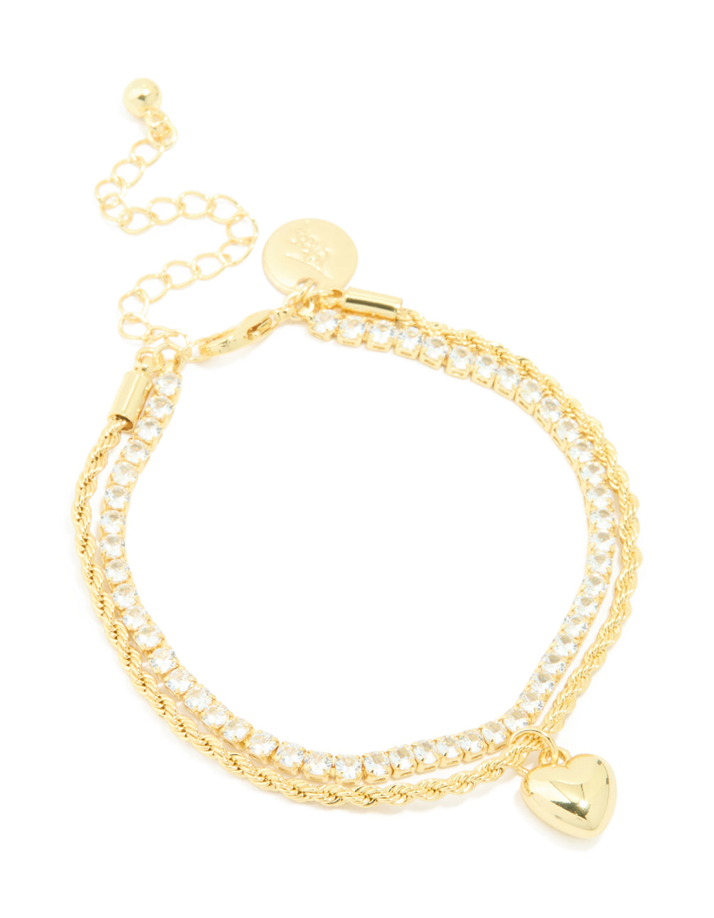 Gold Plated Cubic Zirconia Layered Heart Bracelet