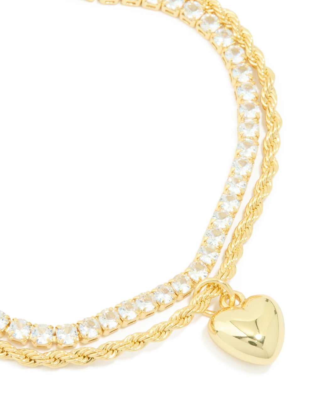 Gold Plated Cubic Zirconia Layered Heart Bracelet