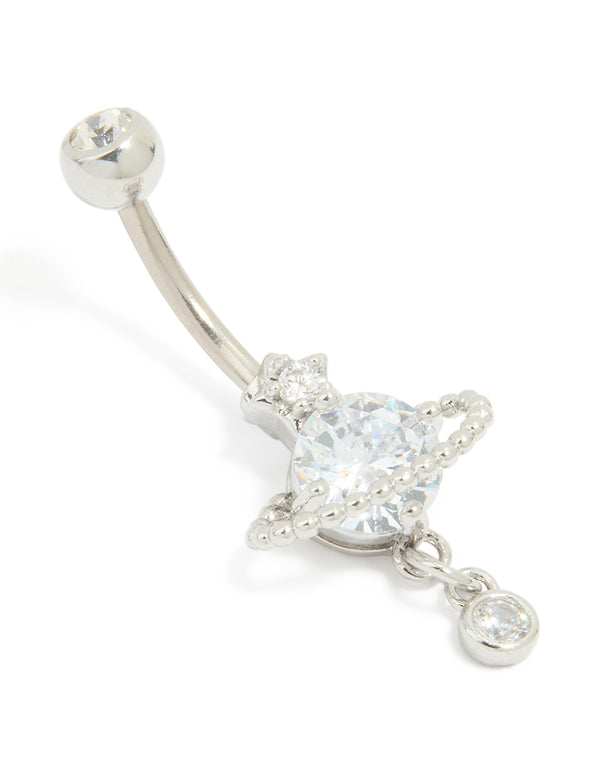Titanium Cubic Zirconia Planet Belly Bar