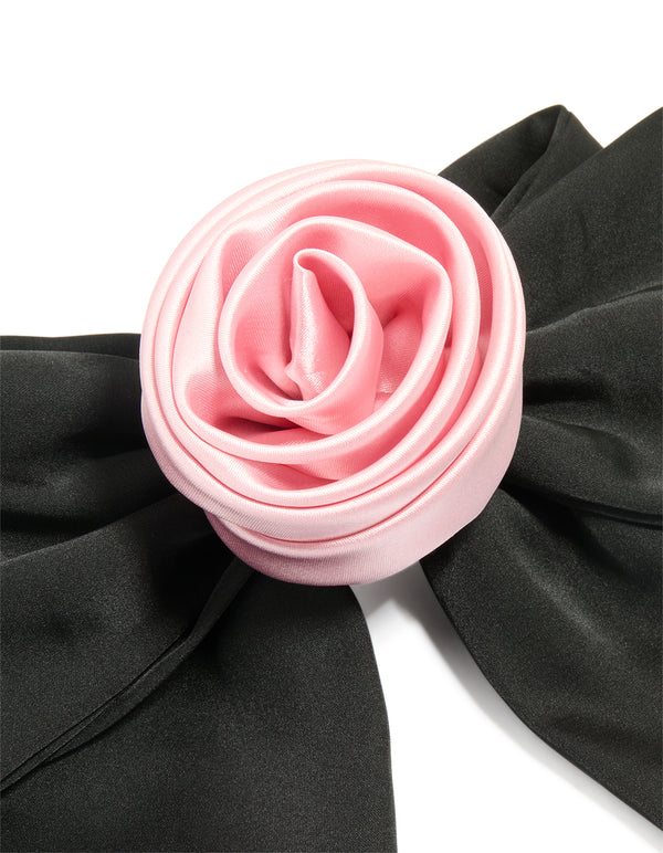 Black Rosette Short Bow Fabric Hair Clip
