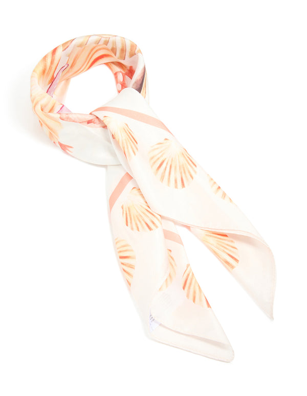 White Fabric Shell & Coral Printed Scarf