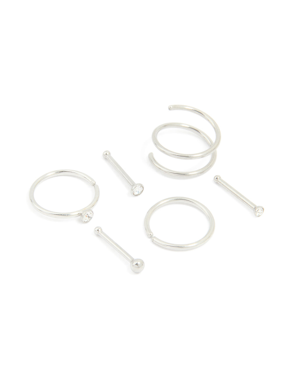 Surgical Steel Cubic Zirconia Bezel Nose Stud & Rings 6-Pack