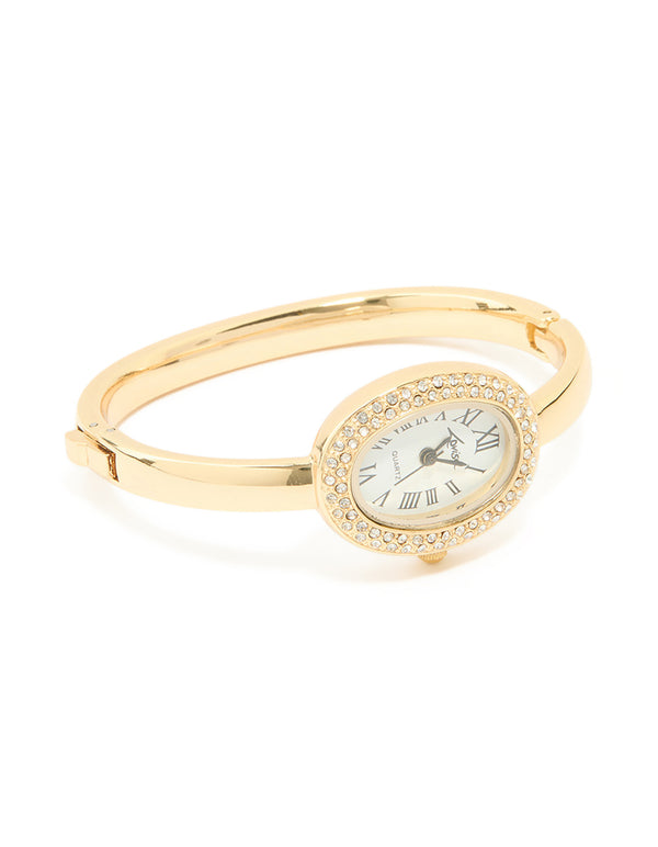 Gold Diamante Oval Bangle Watch