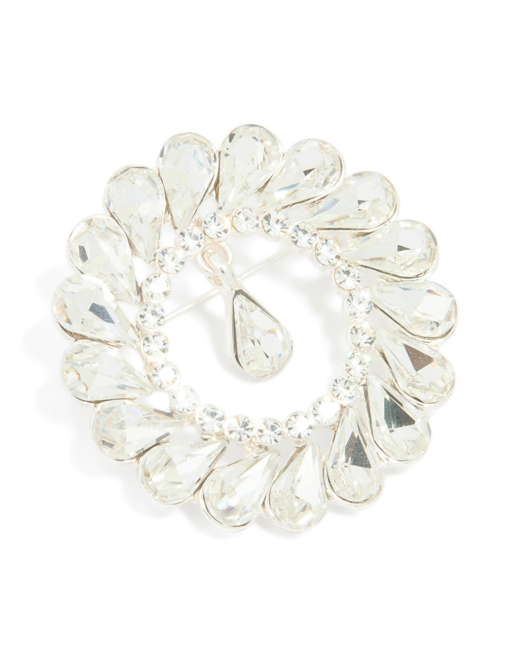 Silver Circular Diamante Drop Brooch