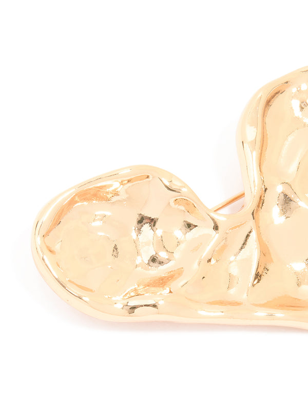 Gold Molten Large Heart Brooch