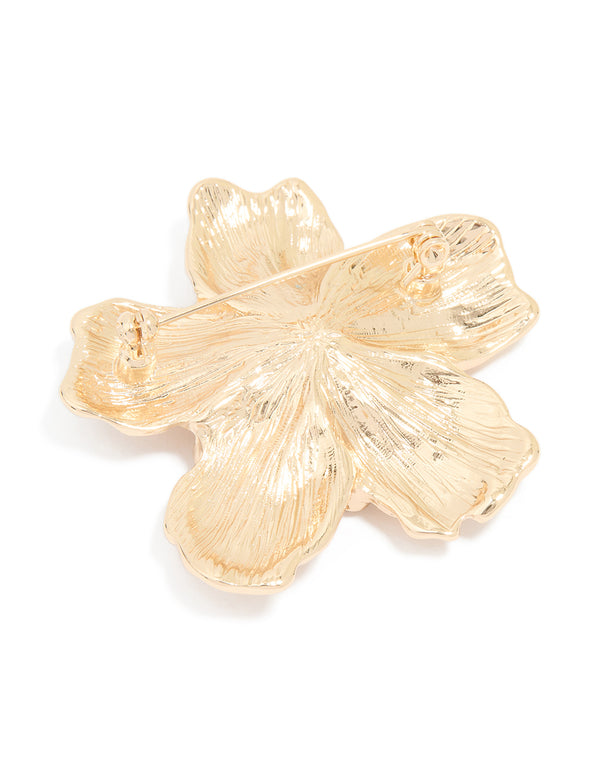 Gold Floral Diamante Brooch