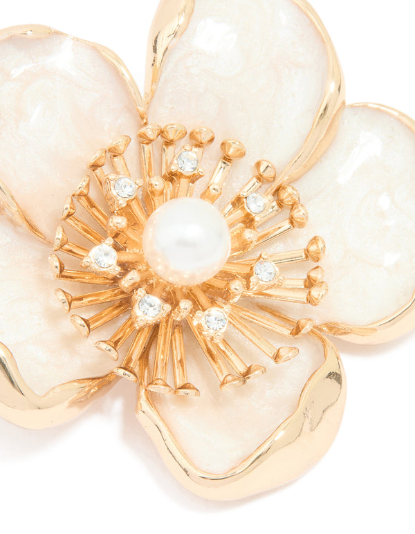 Gold Enamel Large Floral Brooch