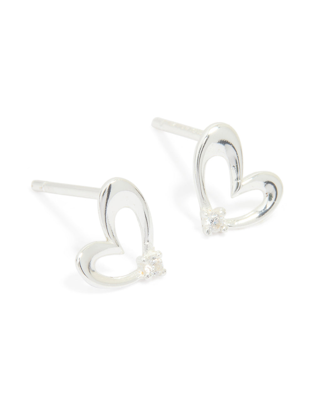 Sterling Silver Cubic Zirconia Heart Stud Earrings