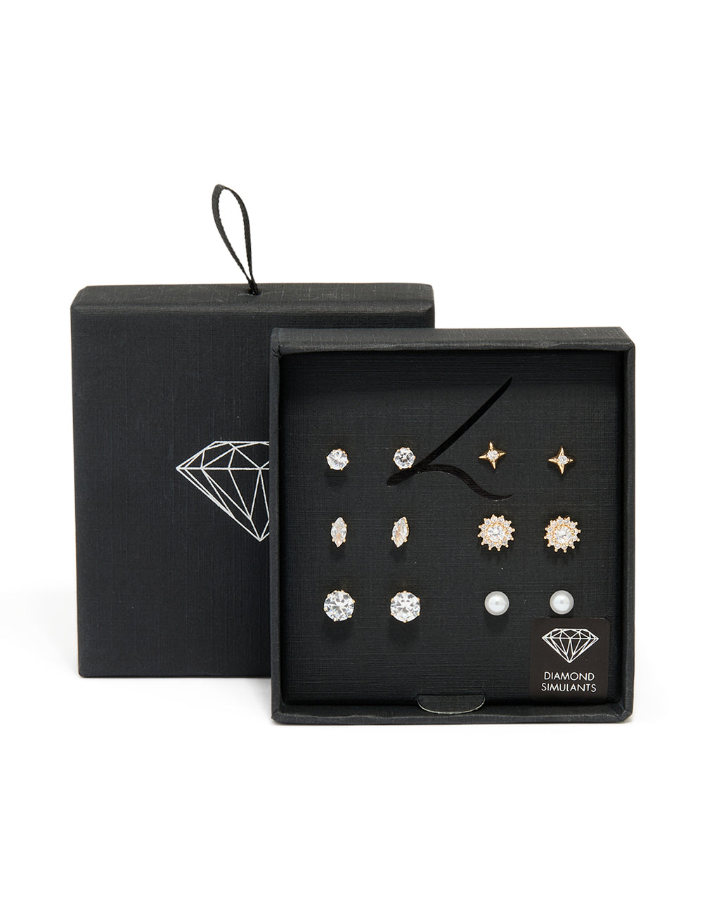 Gold Diamante Mixed Shaped Stud Earrings 6-Pack