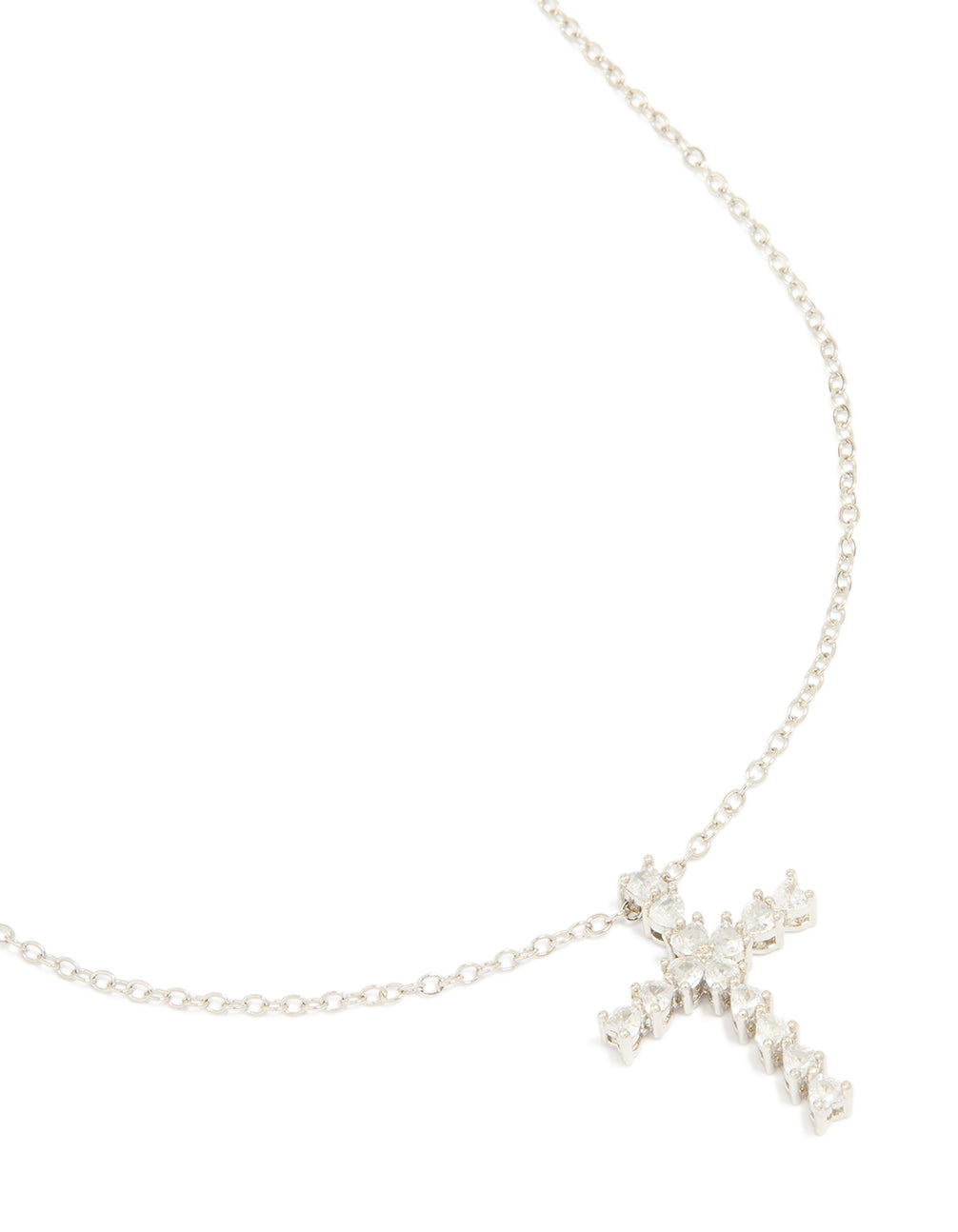 Silver Diamante Cross Necklace