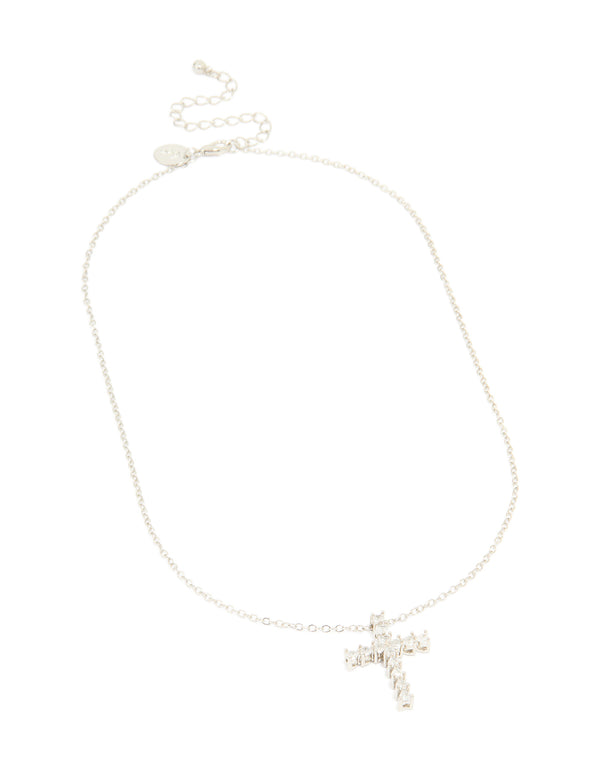 Silver Diamante Cross Necklace