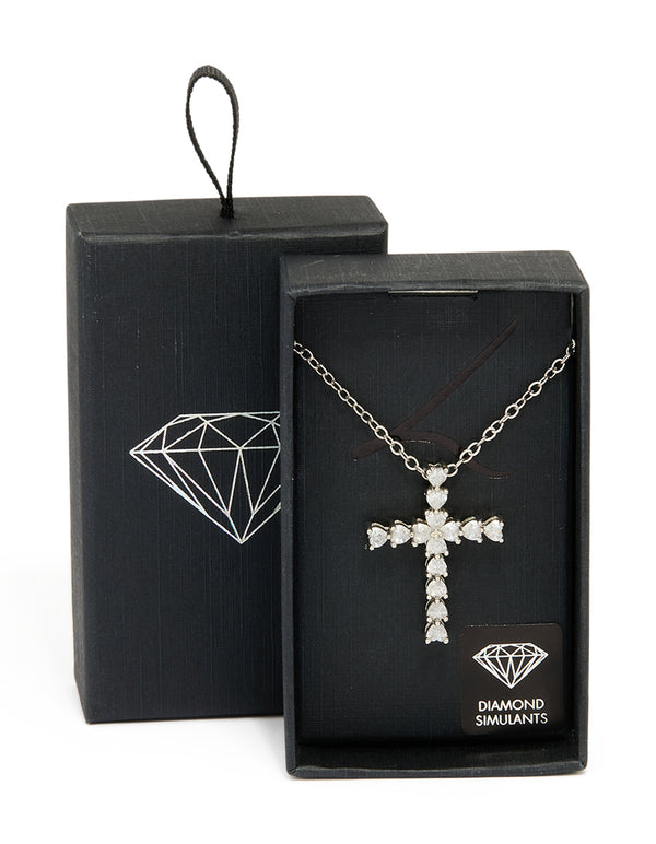 Silver Diamante Cross Necklace