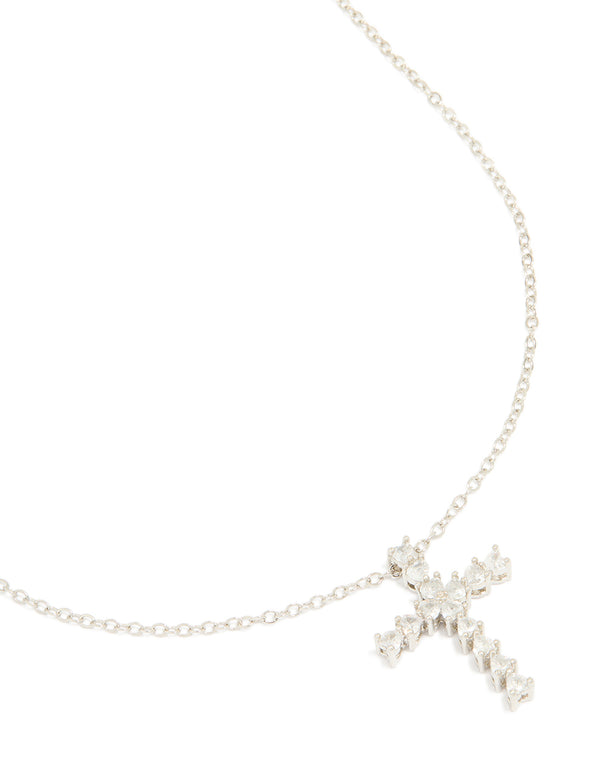 Silver Diamante Cross Necklace