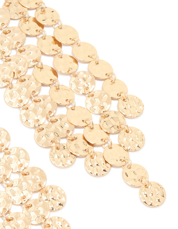 Gold Hammered Disc Chandelier Earrings