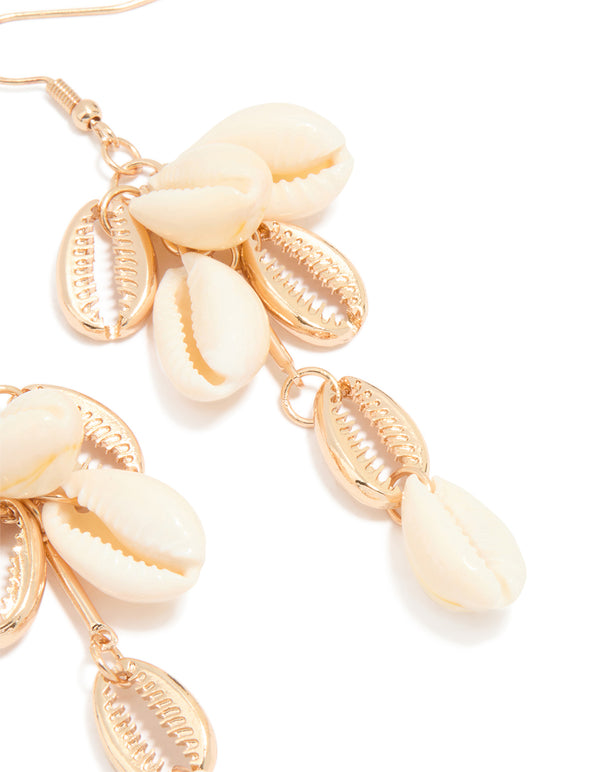 Gold Genuine Shell Cluster Drop Earrings
