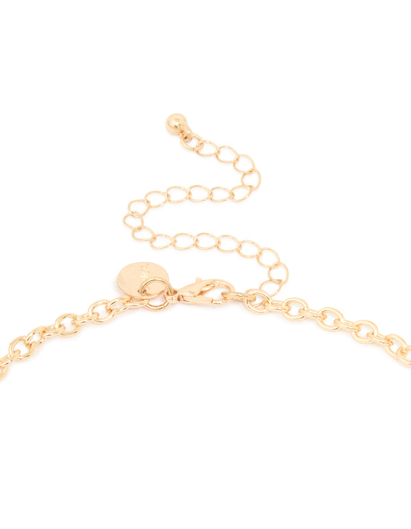 Gold Pearl Molten Link Disc Necklace