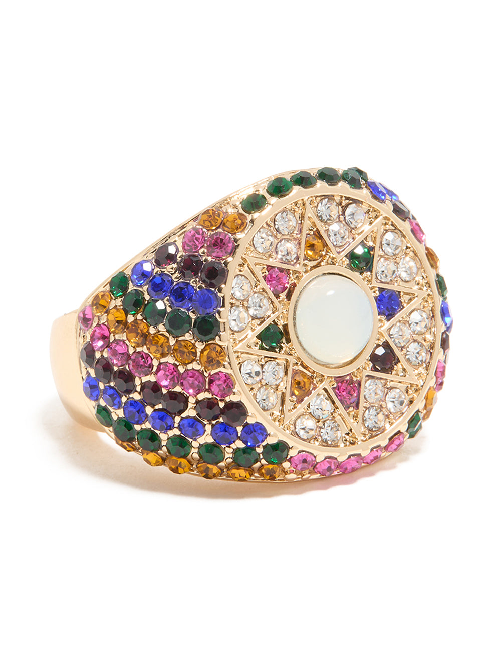 Gold Rainbow Diamante Chunky Star Ring