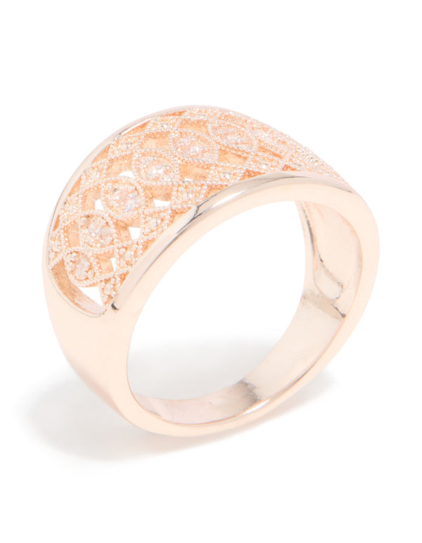 Rose Gold Cubic Zirconia Oval Cluster Embellished Ring