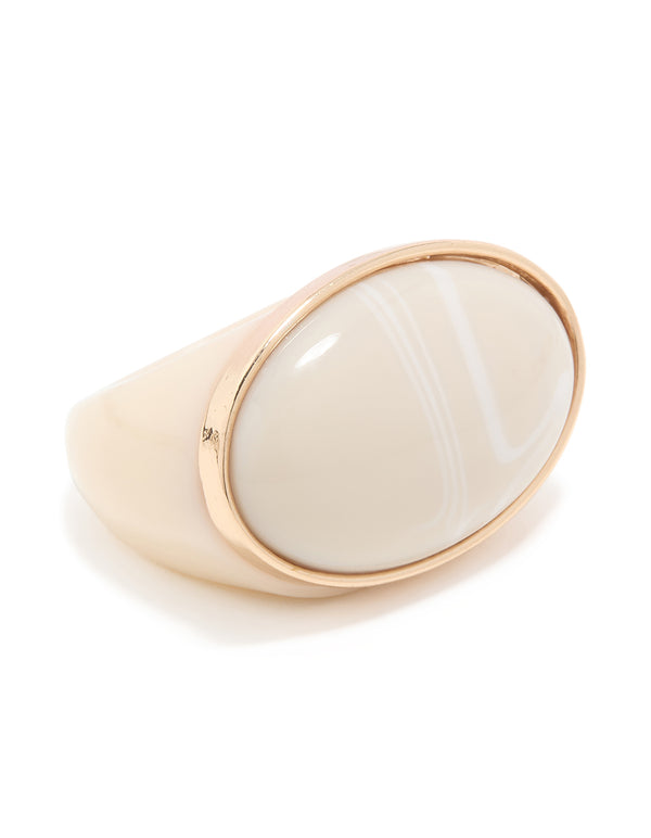 Rose Gold Cream Acrylic Oval Chunky Ring