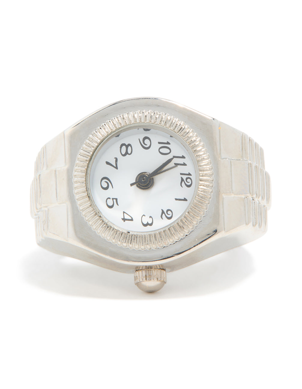 This statement silver watch ring features numbers front view