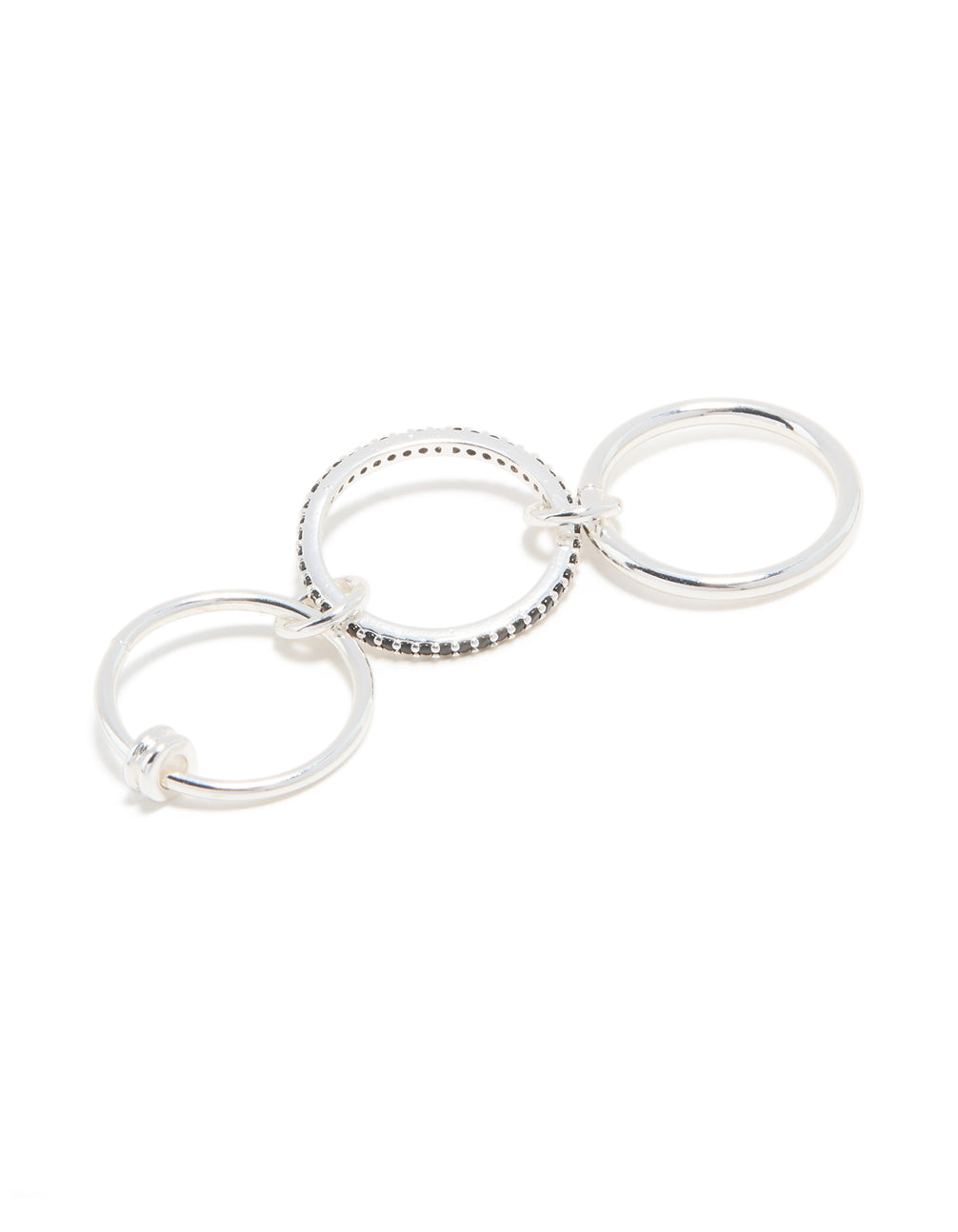 Silver Plated Black Cubic Zirconia Stacked Rondell Ring