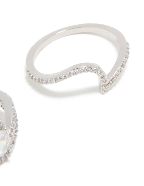 Silver Cubic Zirconia Puzzle Stacking Rings 2-Pack