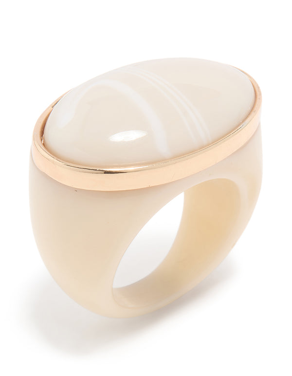 Rose Gold Cream Acrylic Oval Chunky Ring