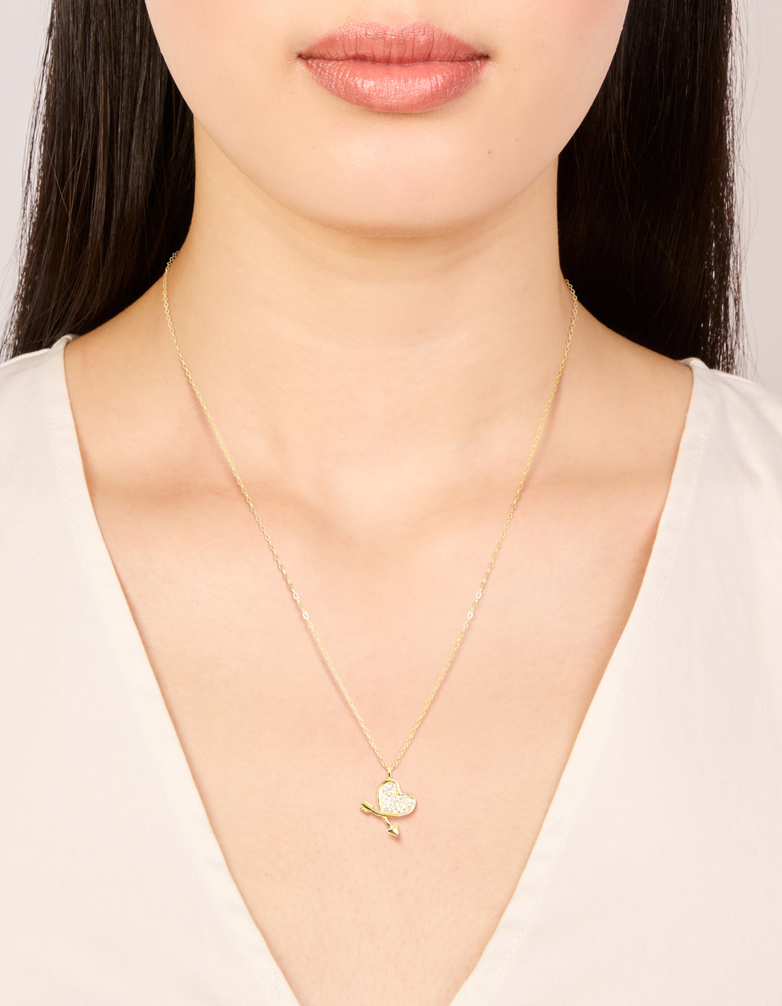 Gold Plated Sterling Silver Cubic Zirconia Heart Arrow Necklace