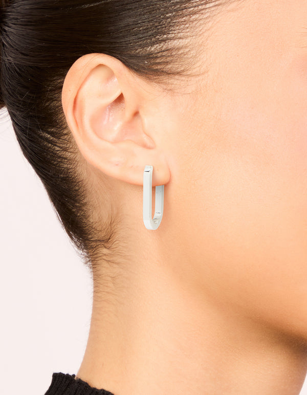 Waterproof Stainless Steel Oblong Hoop Earrings