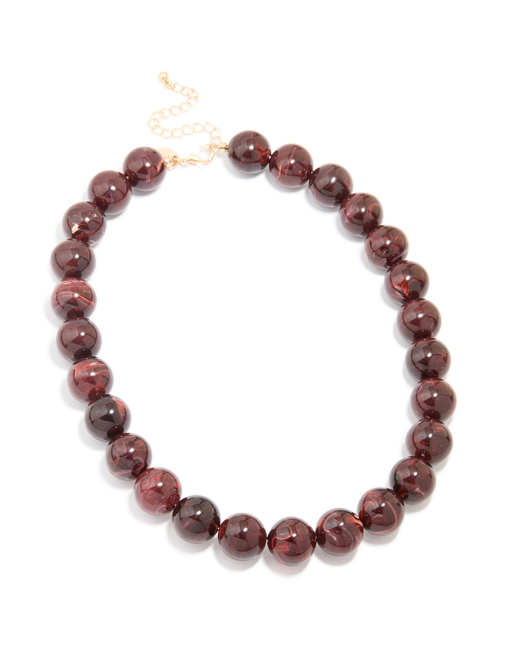 Gold Dark Red Marble Beaded Necklace